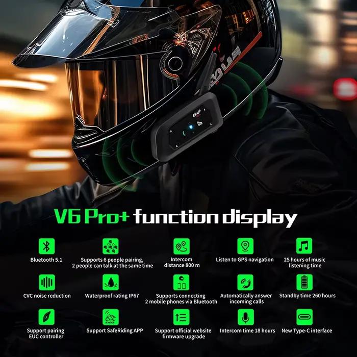 EJEAS 1/2 pièces Type C V6 Pro Moto Interphone Bluetooth casque casque Moto Interphone talkie-walkie