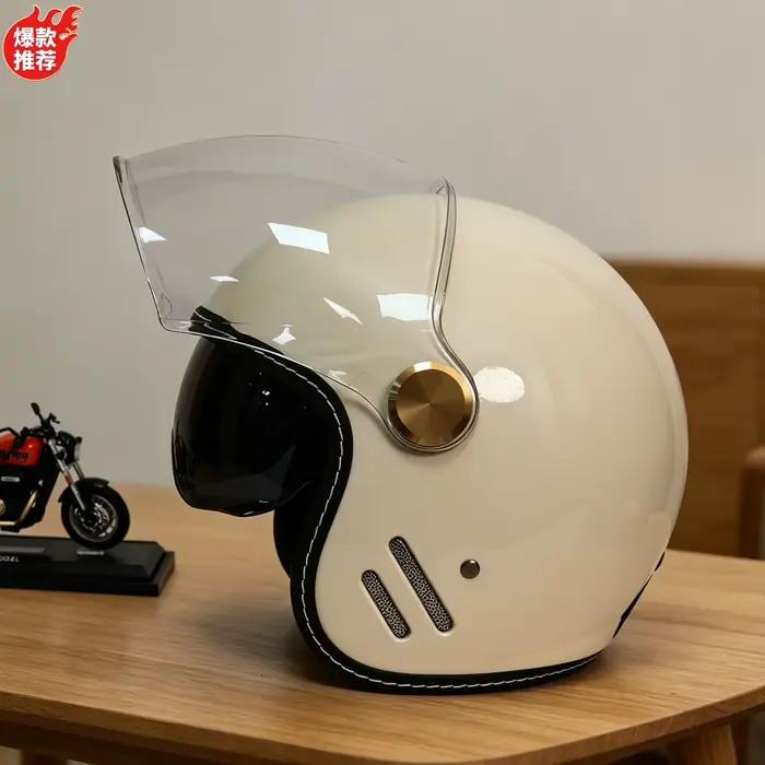 Casque ouvert rétro 3/4 avec double visière, adapté aux motos, vélos électriques et conduite en crui
