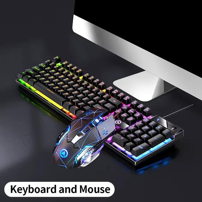 Clavier et souris lumineux LED filaires, Combo USB pour jeu, bureau, maison, périphérique de frappe 