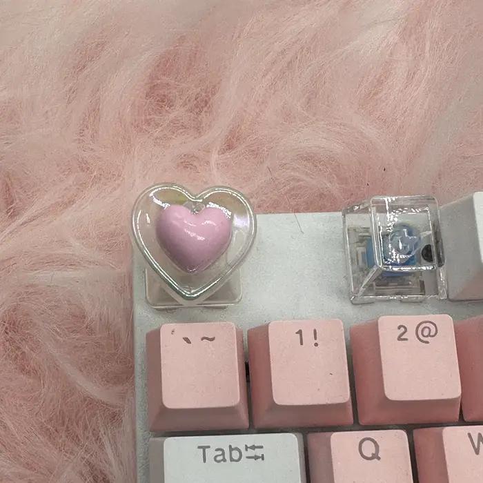 Capuchons de touches de clavier mécaniques personnalisés, cœur rose coloré avec cœur rose Transparen
