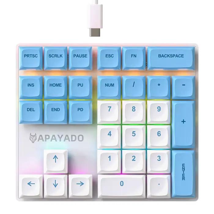 APAYADO K33 Clavier numérique mécanique avec arbre bleu, mini 33 touches, capuchons de touches PBT e