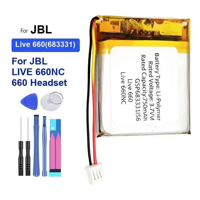 Batterie de casque haute capacité pour Jbl Live 660NC 660, 683331, 750mAh, haute efficacité