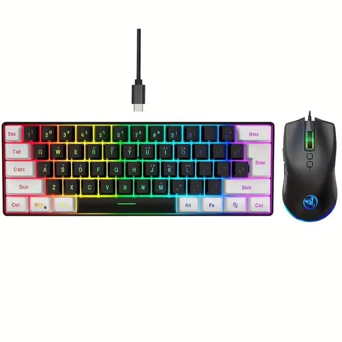 Mini ensemble clavier et souris filaires 60 % avec 61 touches, capuchons de touches moulés par injec