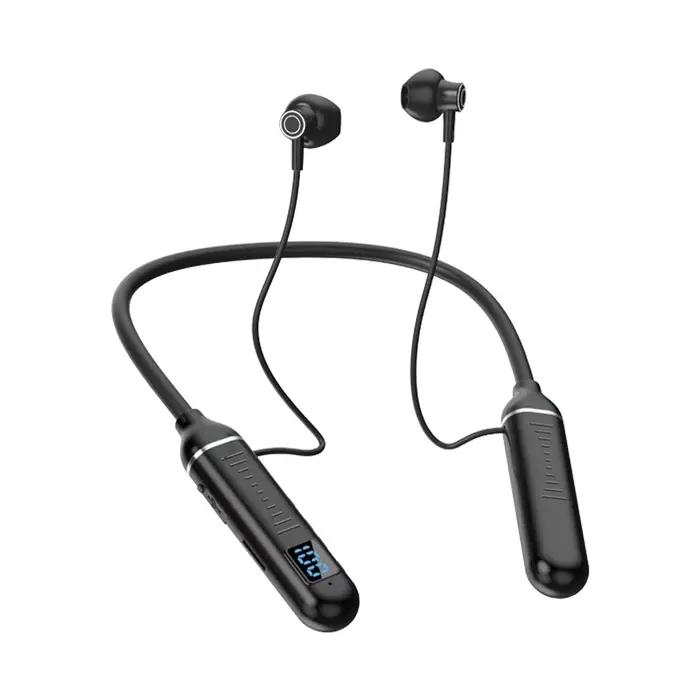 Casque sans fil 5.3, sangle de cou, casque de jeu, affichage LED, casque de sport stéréo avec écoute