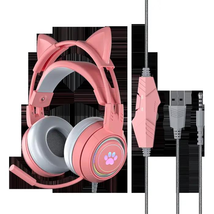 Casque de jeu rose pour PC, PS4, PS5, ordinateur portable, réduction du bruit 3,5 mm avec micro supp