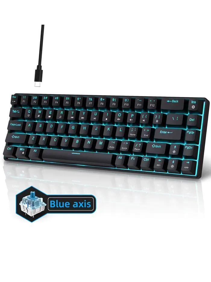 Clavier mécanique rétroéclairé à 68 touches, double couleur, USB-C détachable, idéal pour les jeux, 