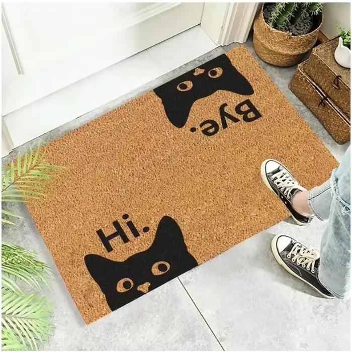 Tapis chat noir mignon dessin animé zone antidérapante paillasson doux tapis de bienvenue pour salon