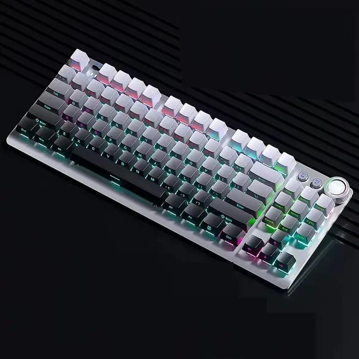 Clavier de jeu mécanique à 87 touches, trois modes, sans fil Bluetooth/2.4G, rétroéclairage RVB, cla