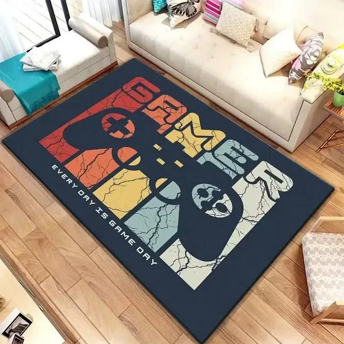 Tapis Esports de jeu noir pour contrôleur et design Pixel |   Tapis de sol antidérapant pour enfants