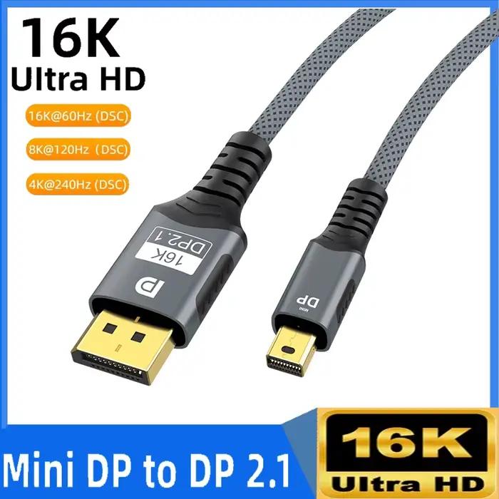 Câble Mini DP vers DisplayPort 8K DP1.4, câble de Transmission de Conversion bidirectionnelle 16K @ 
