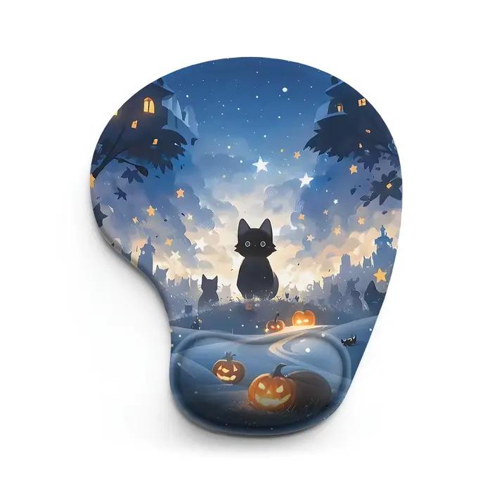 Tapis de souris petit chat noir dans la Jungle, ergonomique, doux, antidérapant, repose-poignet, Sup