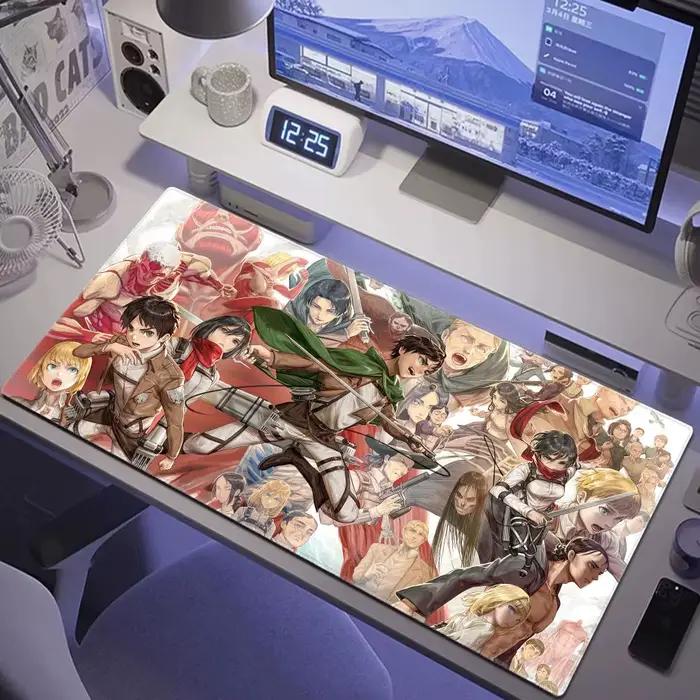 Tapis de souris attaque sur Titan, accessoires de jeu, grand tapis de bureau en caoutchouc, Anime, p