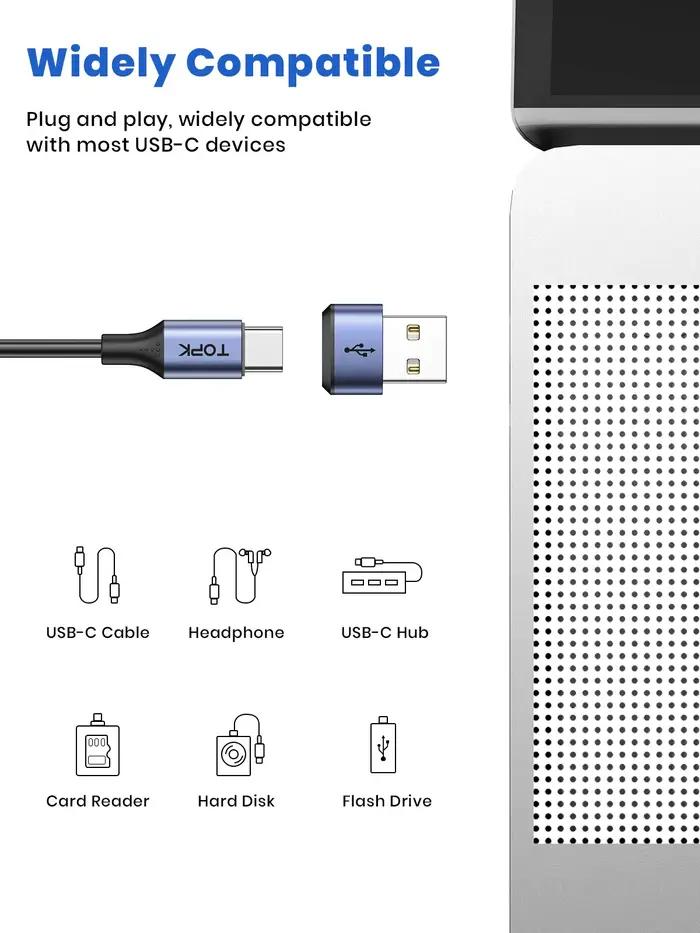 TOPK-Adaptateur USB C vers USB mâle AT13, USB femelle (Type-C) vers USB 2.0 mâle (USB-A), charge rap