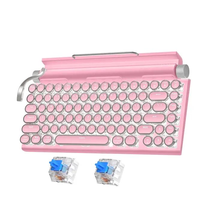 Clavier de jeu mécanique sans fil rétro, clavier d'ordinateur de bureau vintage, 83 touches, interru