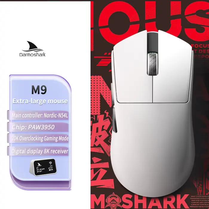 Souris de jeu Darmoshark M9, Bluetooth sans fil, 8k, pour grandes mains, 30K DPI, capteur PAW3950, 7