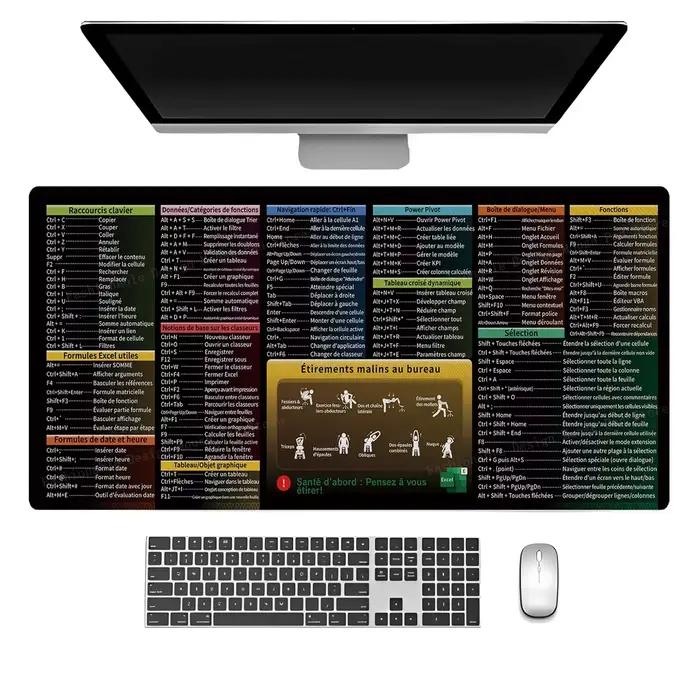 Tapis de Souris en Cuir avec Raccourcis Excel Français pour Clavier et Souris, Tapis de Bureau Gamin