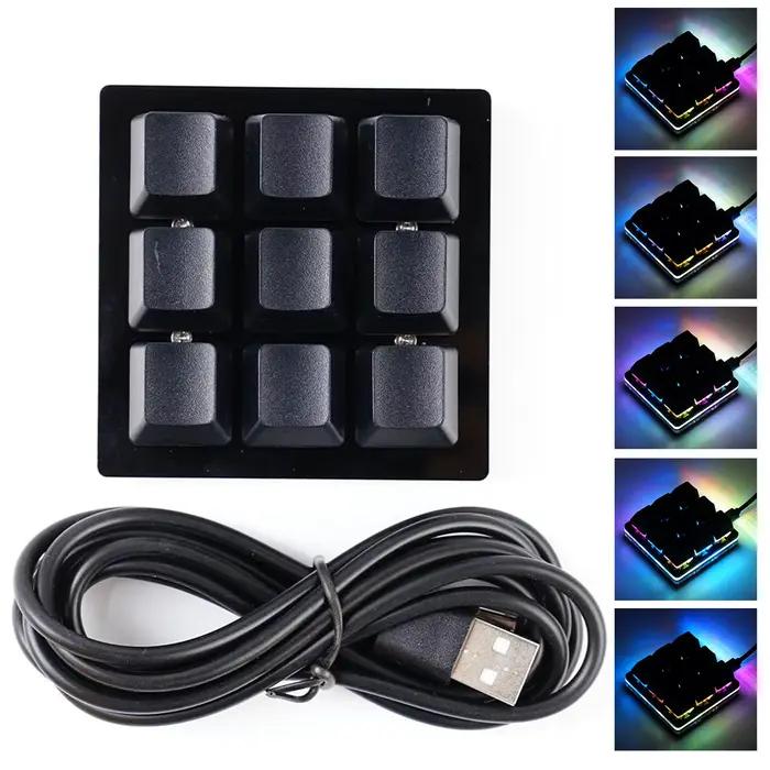 Clavier mécanique rétroéclairé USB noir, 9 touches, programmation personnalisée, Macro Gaming, Mini 