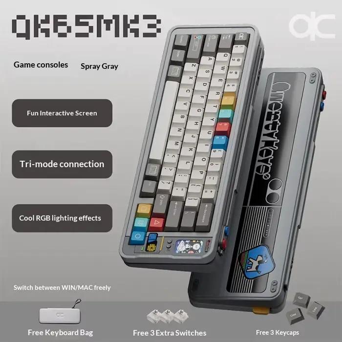 Clavier de jeu mécanique personnalisé QK65MK3, trois modes, en alliage d'aluminium, son HiFi, rétroé