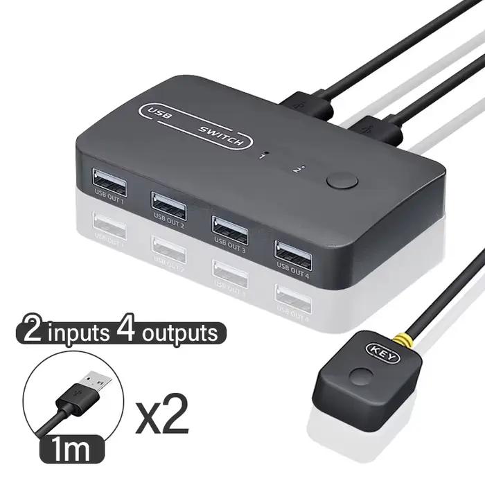 Commutateur KVM USB, commutateur USB, 2 entrées 4 sorties pour le partage de clavier, souris et impr