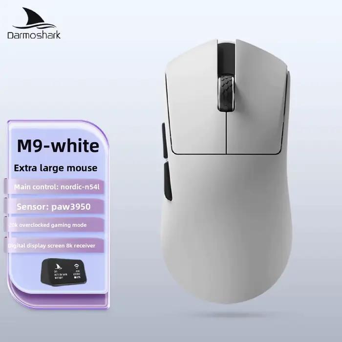 Souris de jeu sans fil Darmoshark M9 Tri-Mode, 30000 DPI PAW3950, 8 KHz, 59 g, légère pour les grand