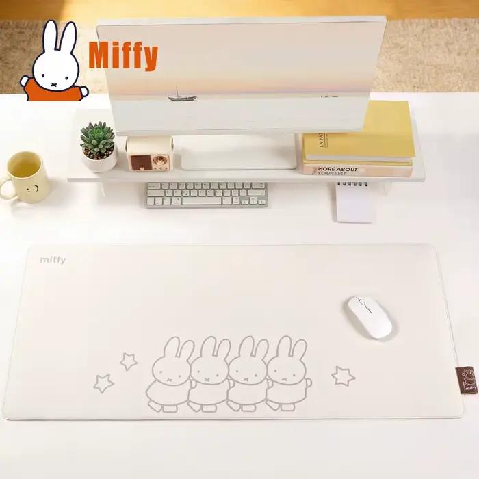 Grand tapis de souris Kawaii Miffy, tapis de bureau en cuir avec motif de lapin mignon, antidérapant