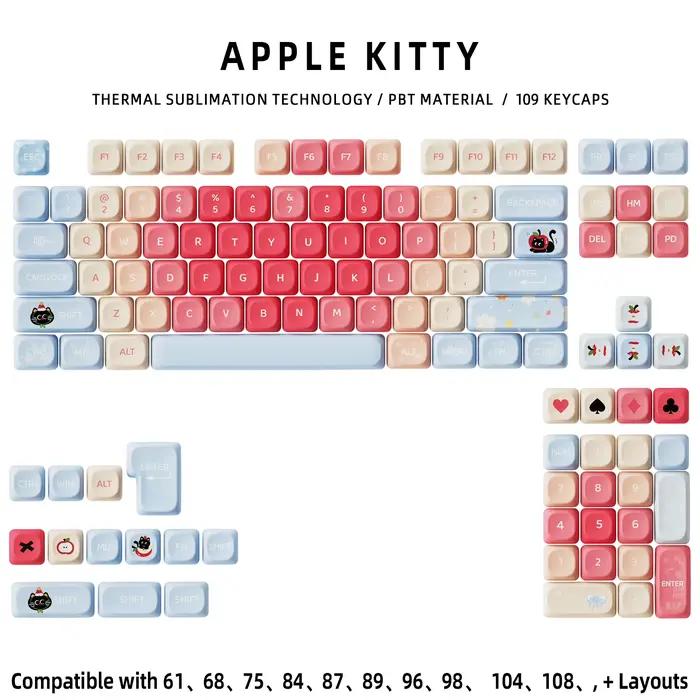 Capuchons de touches mignons thème chat pomme rouge pour claviers mécaniques, capuchons de touches M