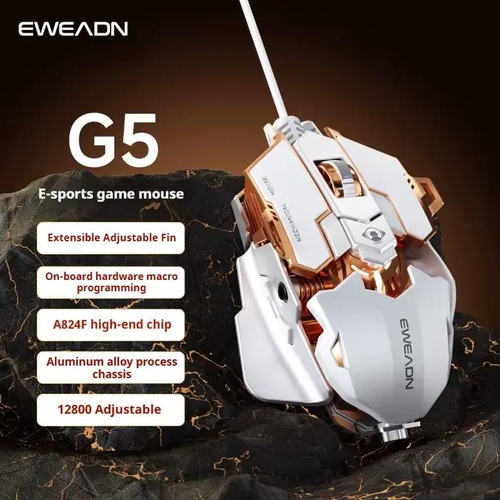 EWEADN Souris de jeu filaire USB ergonomique, clic silencieux ou sonore, 8 boutons avec Macro, conce