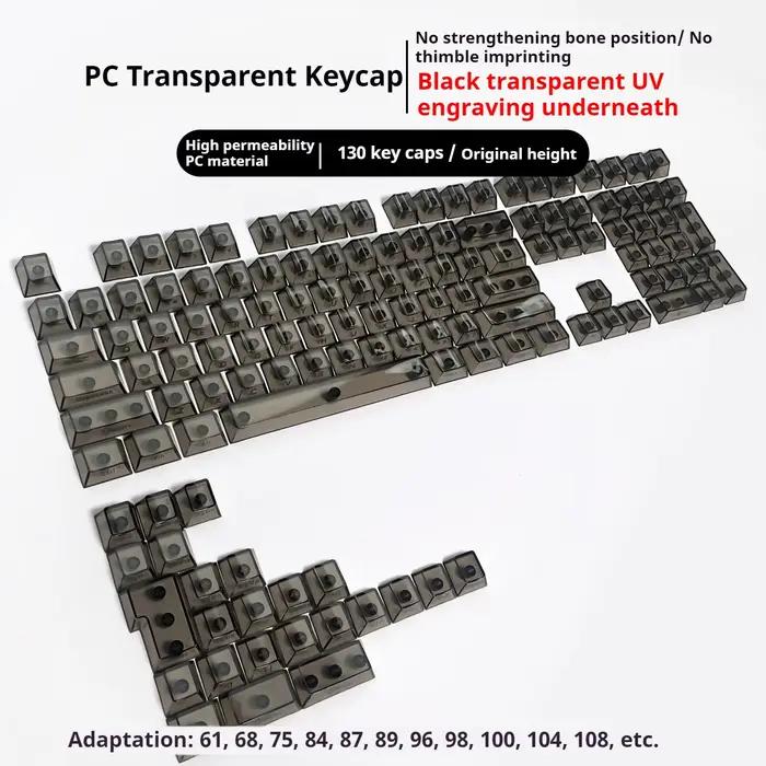 Capuchons de touches transparents à profil Cherry, 132 touches, pour 60% 65% 75% 100%, rétroéclairés