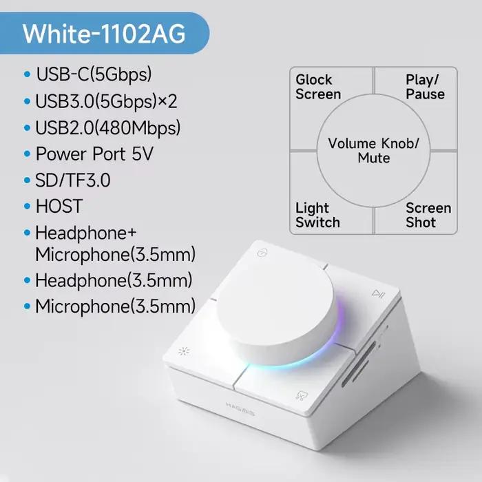 Hagibis bouton USB C Hub avec boutons de raccourci Station d'accueil type-c réglage du Volume contrô