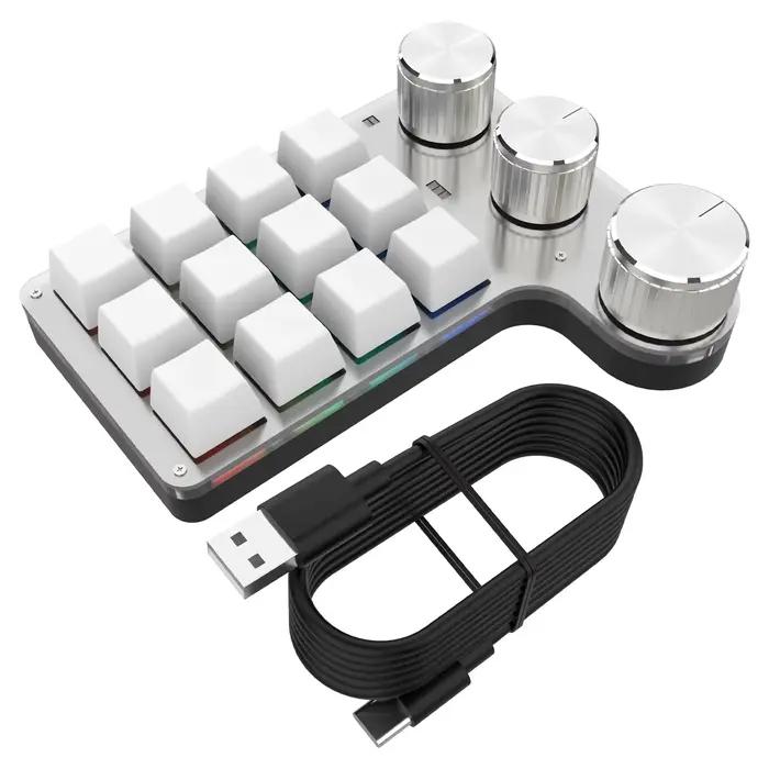 Clavier de jeu mécanique à 3 boutons, pigments Bluetooth, Macro personnalisé, RVB, 12 touches, Photo