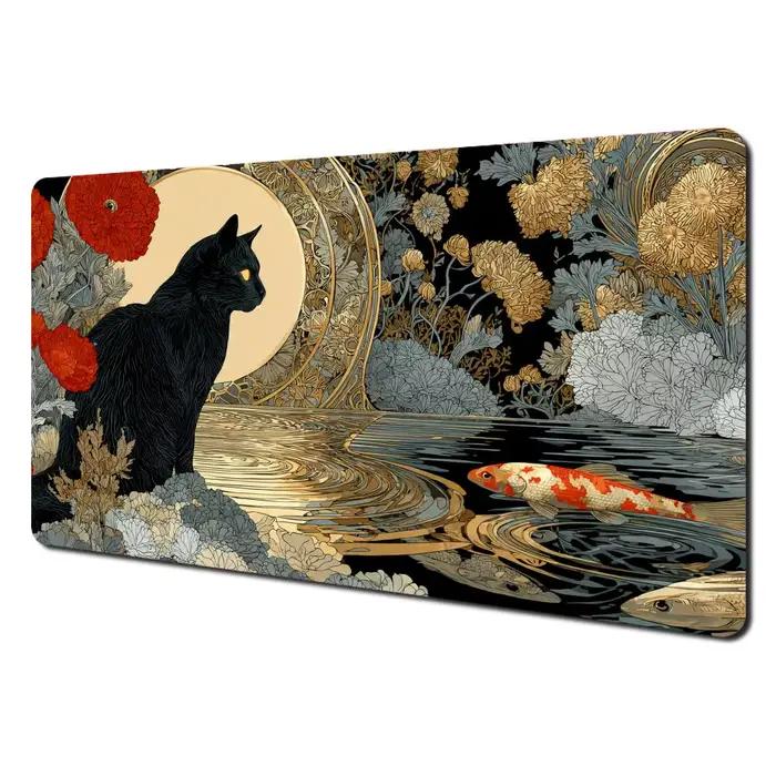 Tapis de jeu MTG Black Cat and Koi, tapis de combat pour cartes magiques, antidérapant, durable, 35x