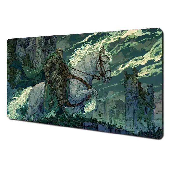 Tapis de jeu MTG style Ukiyo-e avec motif chevalier et cheval blanc, tapis de combat pour cartes mag