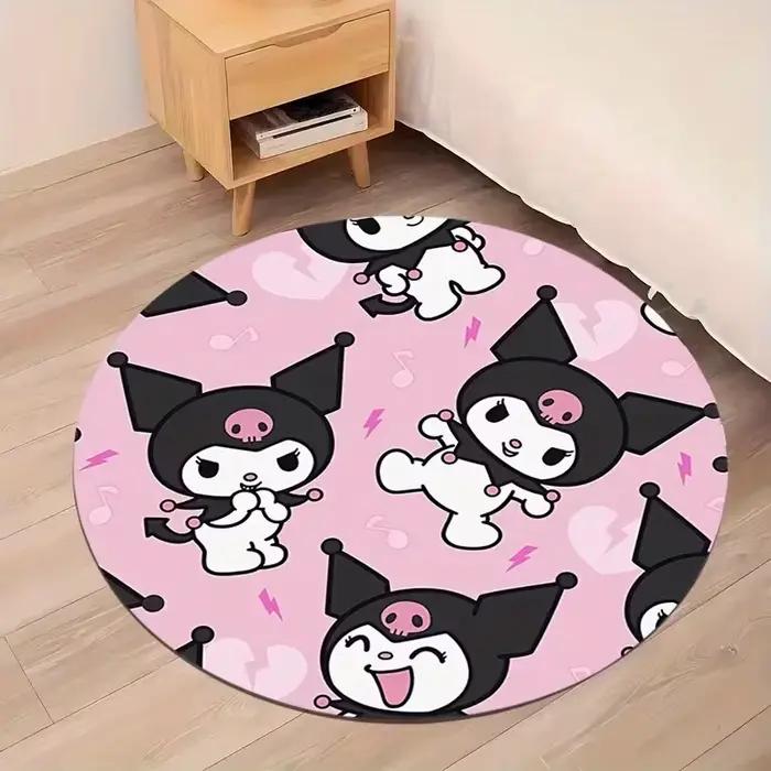 Tapis rond Sanrio Kuromi mignon, tapis de sol dessin animé, antidérapant, doux, tapis circulaire pou
