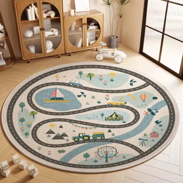 Tapis de Style dessin animé pour chambre à coucher, lavable, décoration de salon, rond, antidérapant