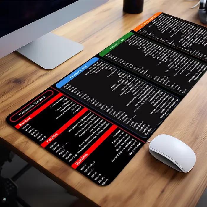 Grand tapis de souris à motif de raccourci Excel français, pour bureau, clavier d'ordinateur, cadeau
