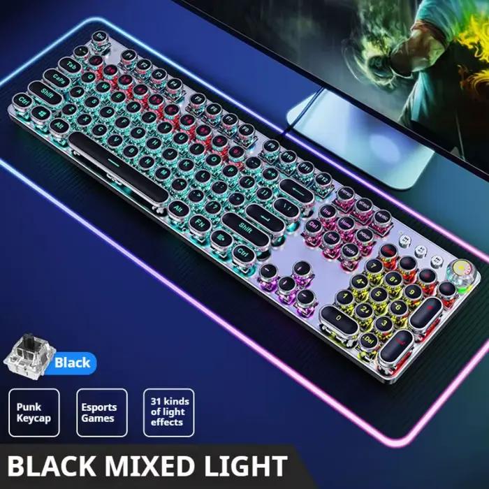 EWEADN TK100 Clavier mécanique filaire ergonomique, 104 touches, style machine à écrire rétro, panne
