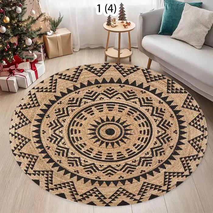 Tapis rond tissé à motif géométrique, style ethnique, antidérapant et durable, pour salon, chambre à