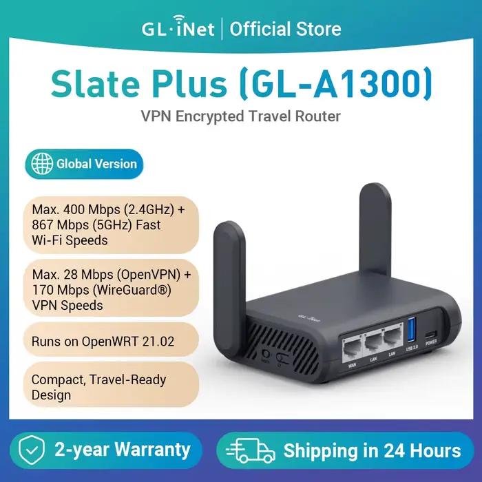 GL.iNet Slate Plus (GL-A1300) Routeur de voyage sans fil crypté, facile à installer, allergique au W