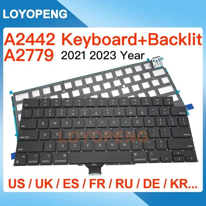 Clavier pour Macbook Pro 14'' 16'' M1 M2 A2442 A2779 avec rétroéclairage, disposition US UK Espagne 