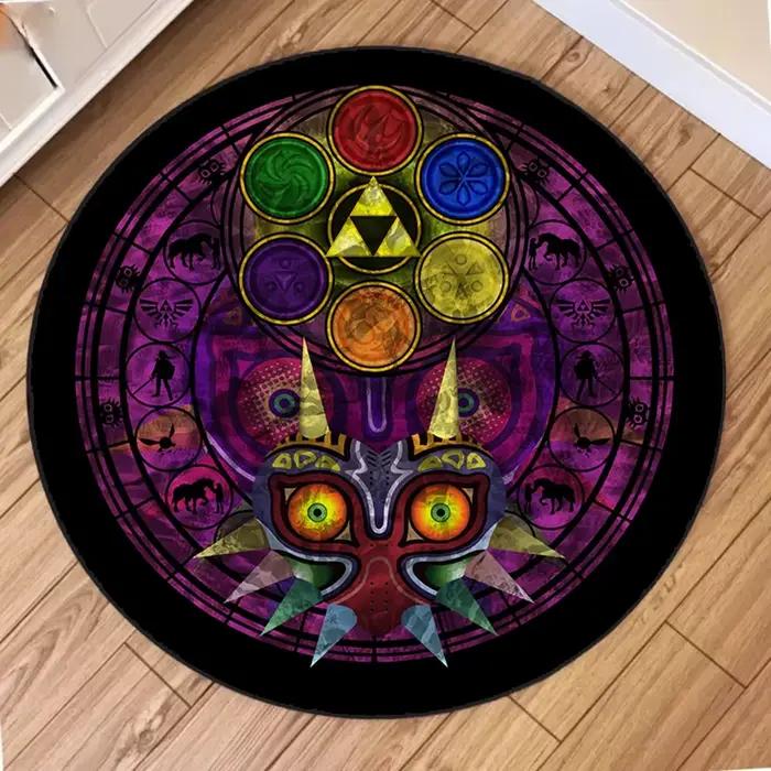 Tapis rond avec symbole de Zelda, Style rétro, pour salle de jeu, décor de salon, masque de Zelda Ma