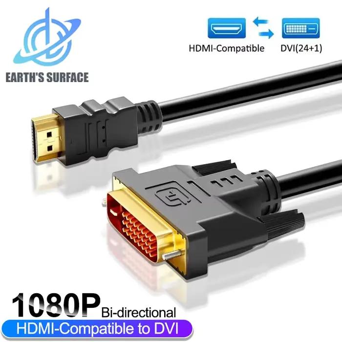 Câble convertisseur HDMI vers DVI 1080P, câbles adaptateur bidirectionnels compatibles DVI vers HDMI