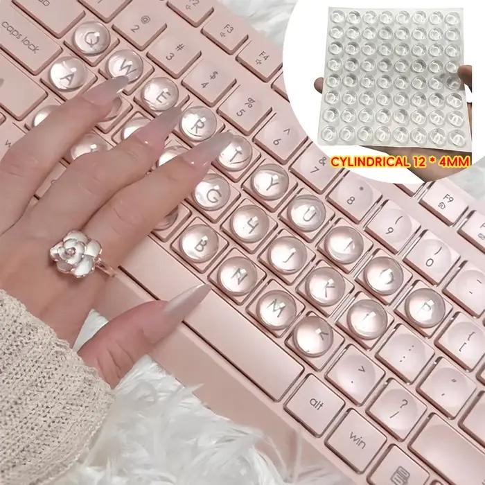 64 outils de typage d'ongles longs, capuchons de touches en silicone transparent avec autocollants 3