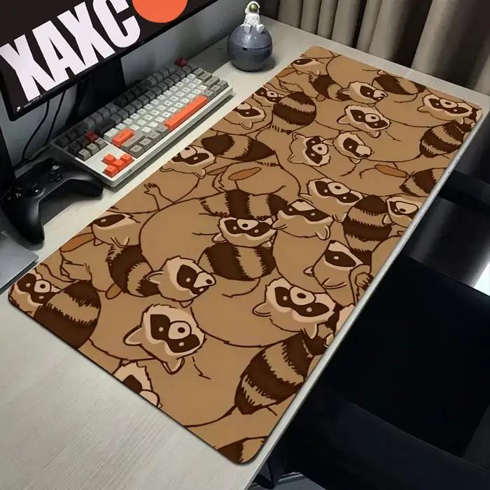 Tapis de souris en forme de raton laveur marron, média 90x40, en caoutchouc, non-ald, pour ordinateu