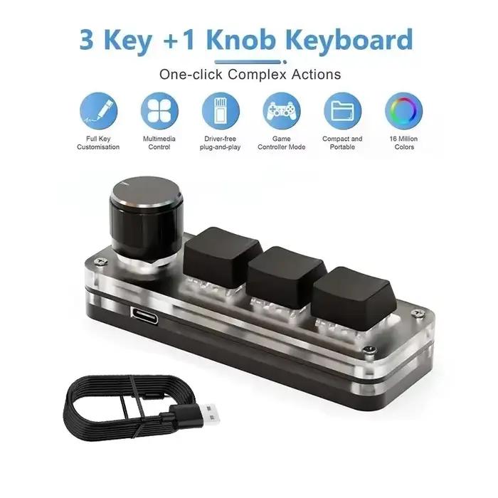 Clavier mécanique USB pour Photoshop, 3 touches, 1 bouton, programmation RGB, Macro Gaming, bouton d