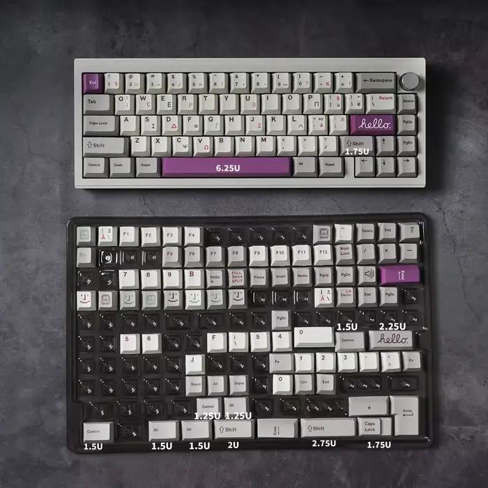 Ensemble de capuchons de touches rétro-éclairés en PBT, 147 touches, style grec violet, profil Cherr