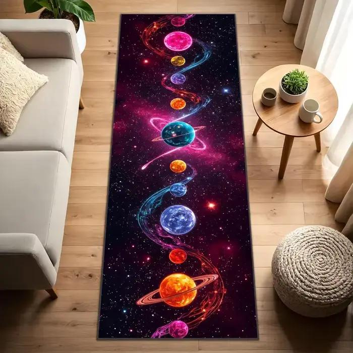 Tapis coloré de chemin de galaxie, tapis de couloir planète néon avec Design d'espace cosmique, tapi