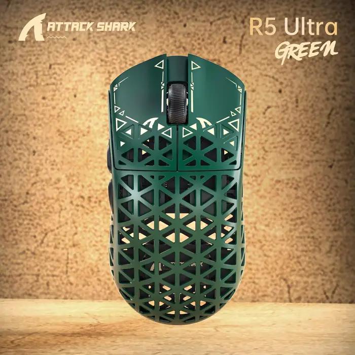 Souris sans fil 8K Polling R5 Ultra, capteur ATTACK SHARK PAW3950MAX, design en fibre de carbone com