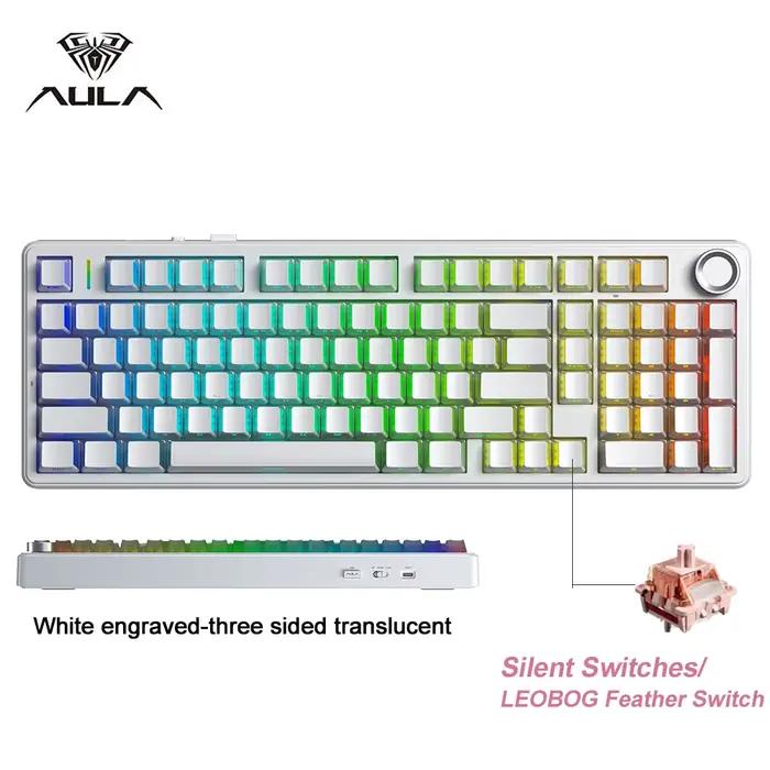 AULA F99 Pro clavier mécanique silencieux 2.4G sans fil PBT Keycap échangeable à chaud rvb rétro-écl