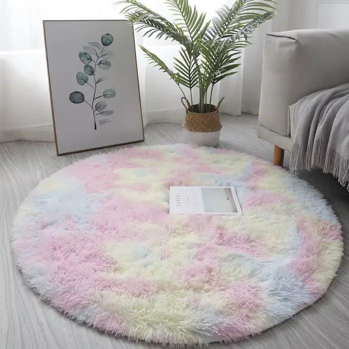 Tapis rond en peluche Super doux et moelleux, pour décoration de salon, chambre à coucher confortabl