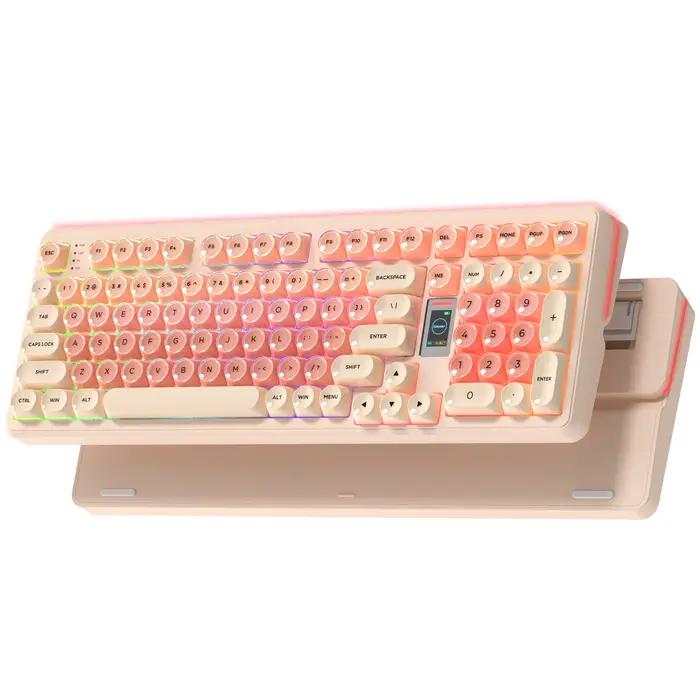 Womier Foundation WK98 clavier mécanique avec affichage rose crème 3 modes joint ergonomique clavier